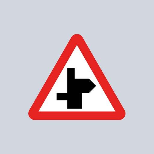 Triangular Sign 507.1 (Staggered Junction Ahead - Right Priority)