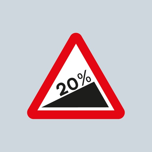 Triangular Sign 524.1 (Steep Hill Upwards Ahead 20%- enquire for other gradients)