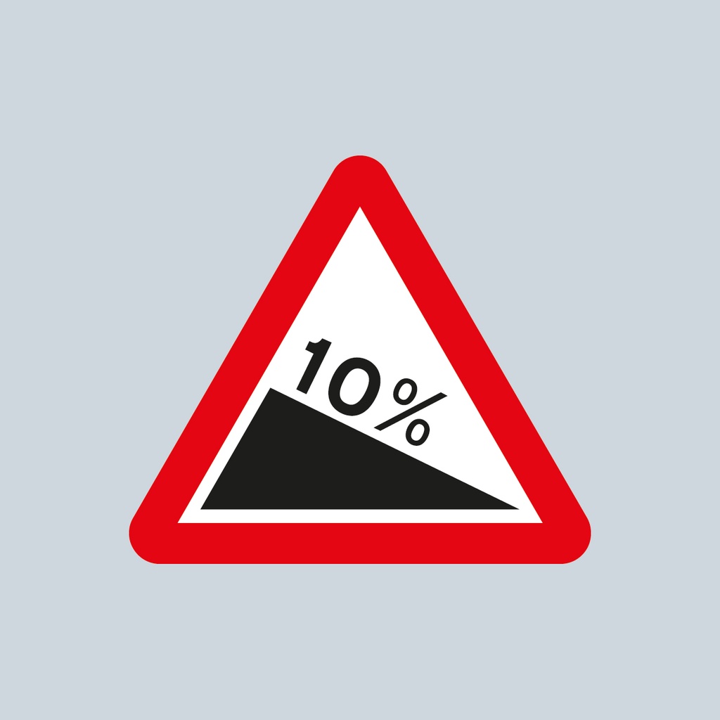 [TRTR523.1-3030-10] Triangular Sign 523.1 (Steep Hill Downwards Ahead 10% - enquire for other gradients) (3030mm x 1200mm)